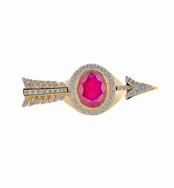 Ruby and diamond signature arrow ring by fine jewelry designer Jade Jagger