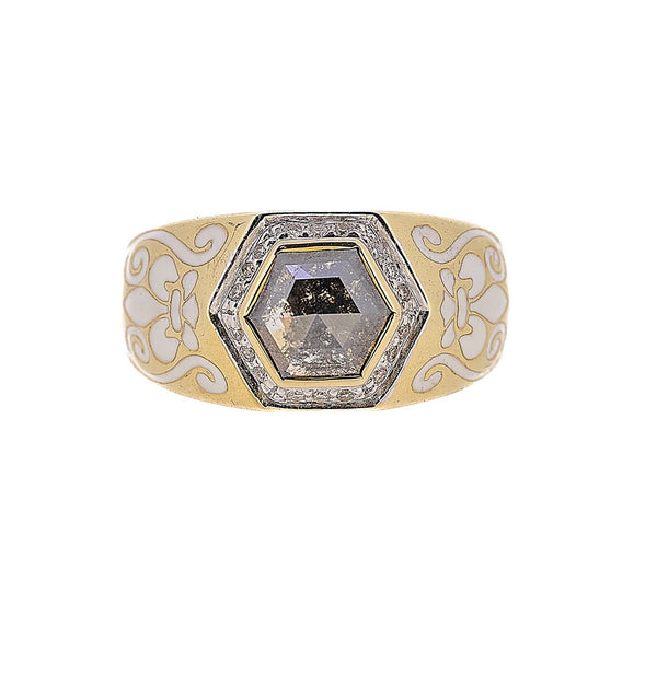 diamond ring with white enamel by fine jewelry designer Jade Jagger