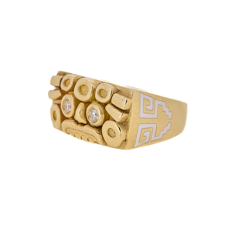 Diamond Yellow Gold Totemic ring by fine jewelry desgner Jade jagger
