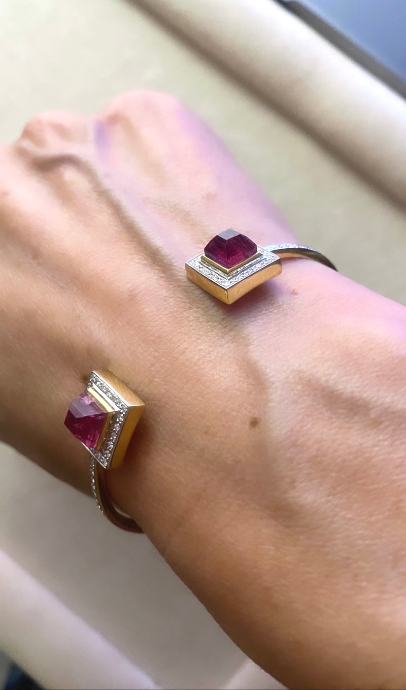 Tourmaline square never ending bangle with white diamonds by fine jewelry designer Jade Jagger