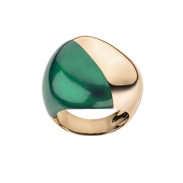 Rose gold and green steel diagonal cut pebble ring by Italian fine jewelry house Sabbadini