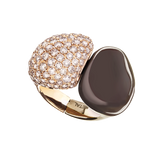 Rose gold, brown steel and brown diamond pavé pebble ring by Italian fine jewelry house Sabbadini