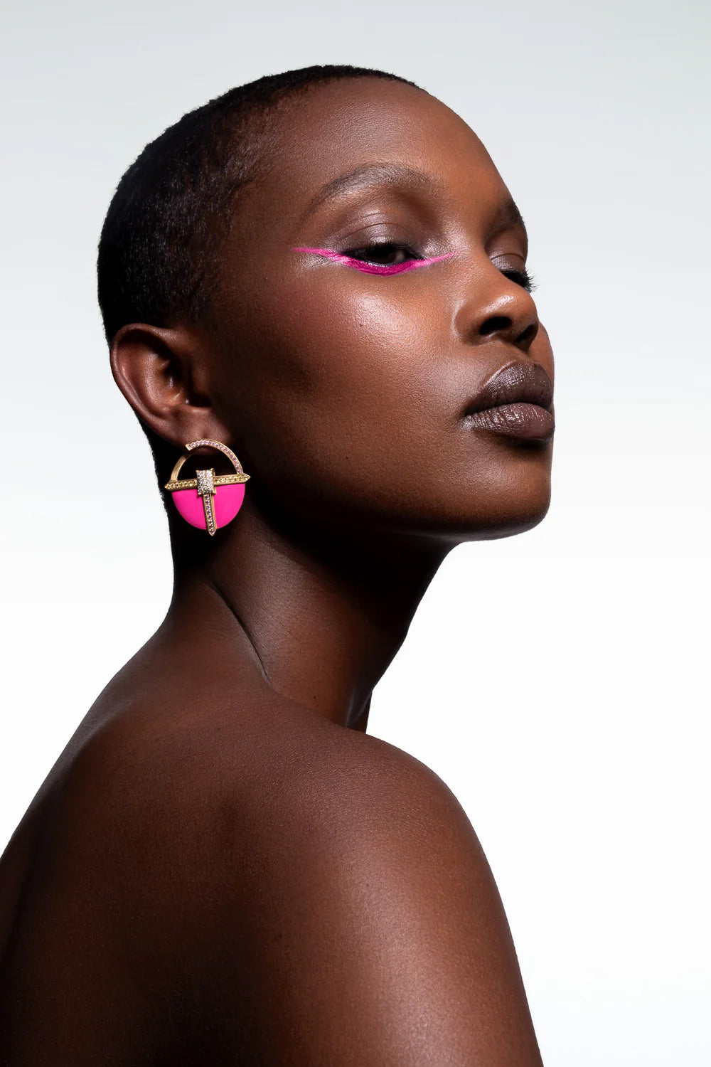 Ashaha Jewelry. Kenza Earrings in 18k gold, diamonds, pink sapphires. Bright contemporary heirloom.