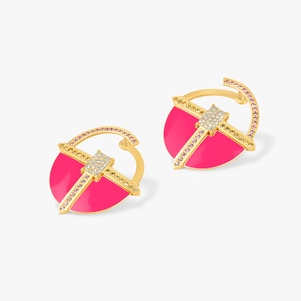 Ashaha Jewelry. Kenza Earrings in 18k gold, diamonds, pink sapphires. A bright contemporary heirloom.