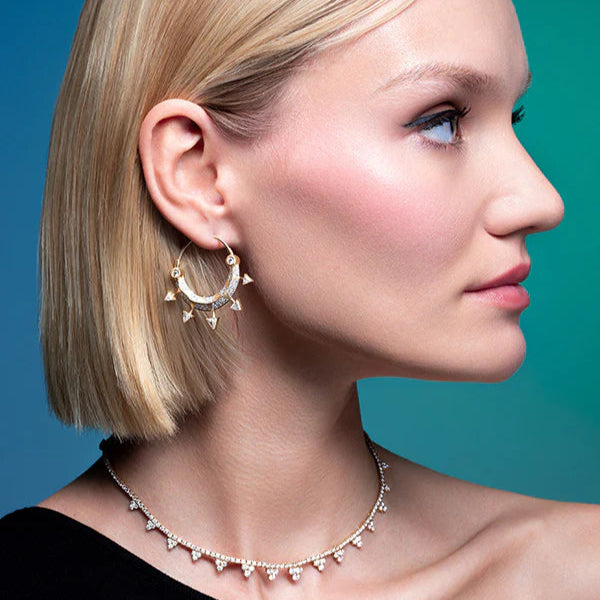 Ashaha jewelry. Ulaia hoop diamond earrings. Expertly crafted in matte 18k gold and diamonds.