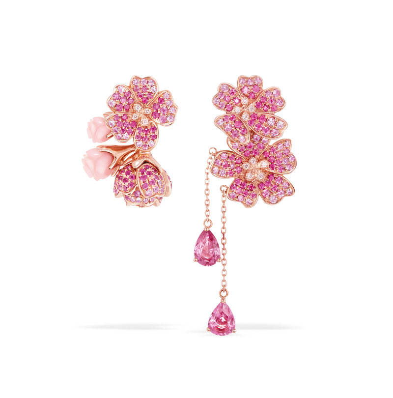 Pink Sapppires and Diamonds Cherry Blossom Earrings by Morphee jewelry house.