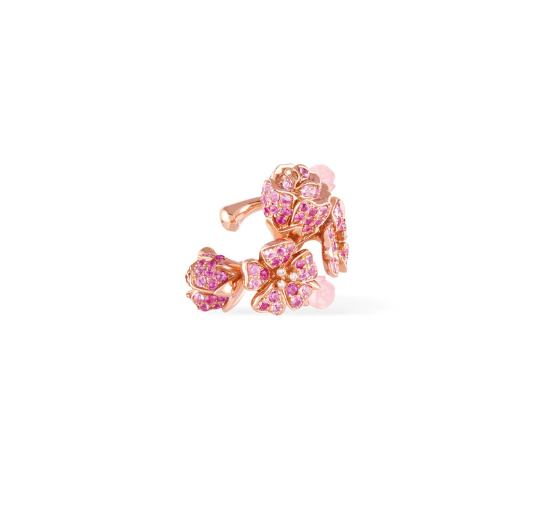Pink Sapppires and Diamonds Cherry Blossom small Ear Cuff by Morphee jewelry house.