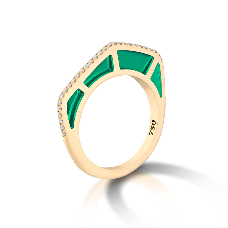 Diamond Green Enamel Gold Ring by fine jewelry designer Andy Lif