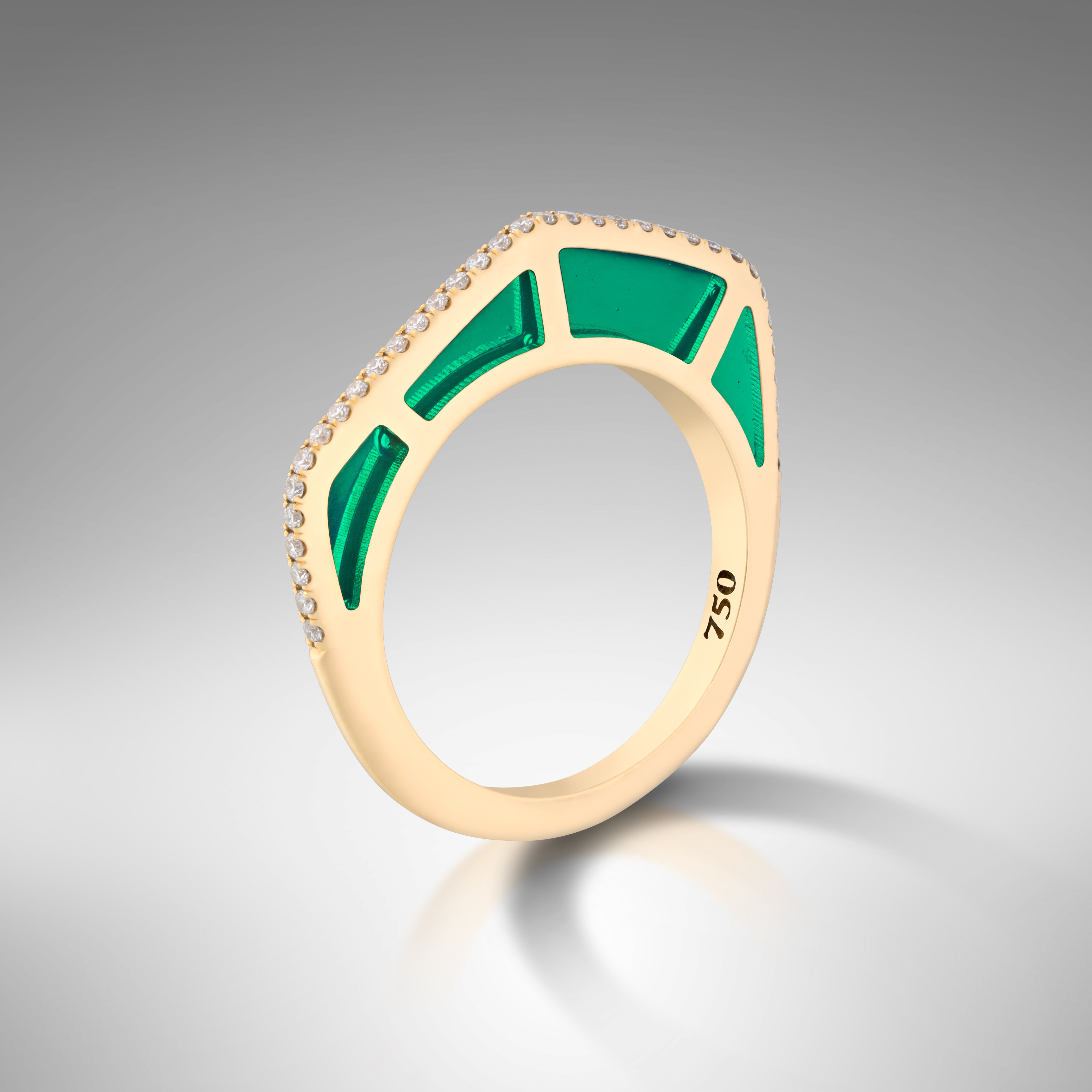 Diamond Green Enamel Gold Ring by fine jewelry designer Andy Lif