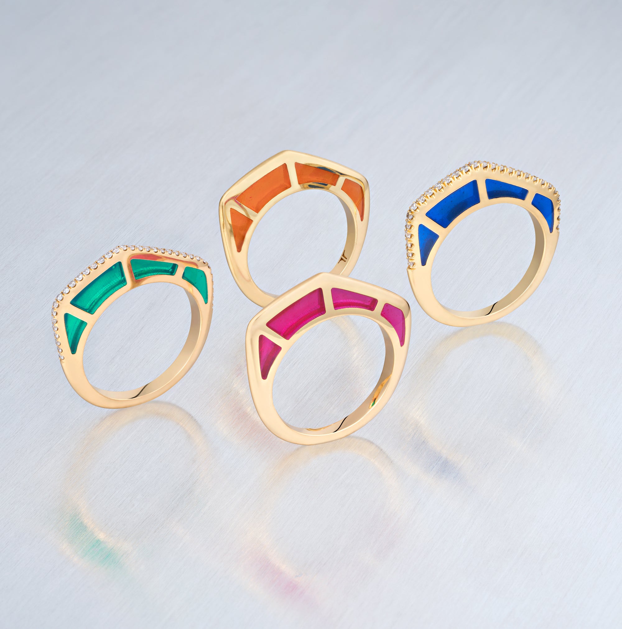 Orange Enamel Gold Ring by fine jewelry designer Andy Lif