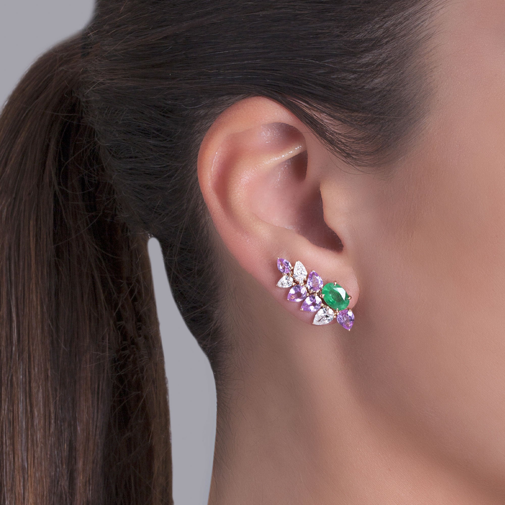 High Jewelry Maison Gismondi 1754, Rose Gold Earrings with Emerald, Pink Sapphires, Diamonds