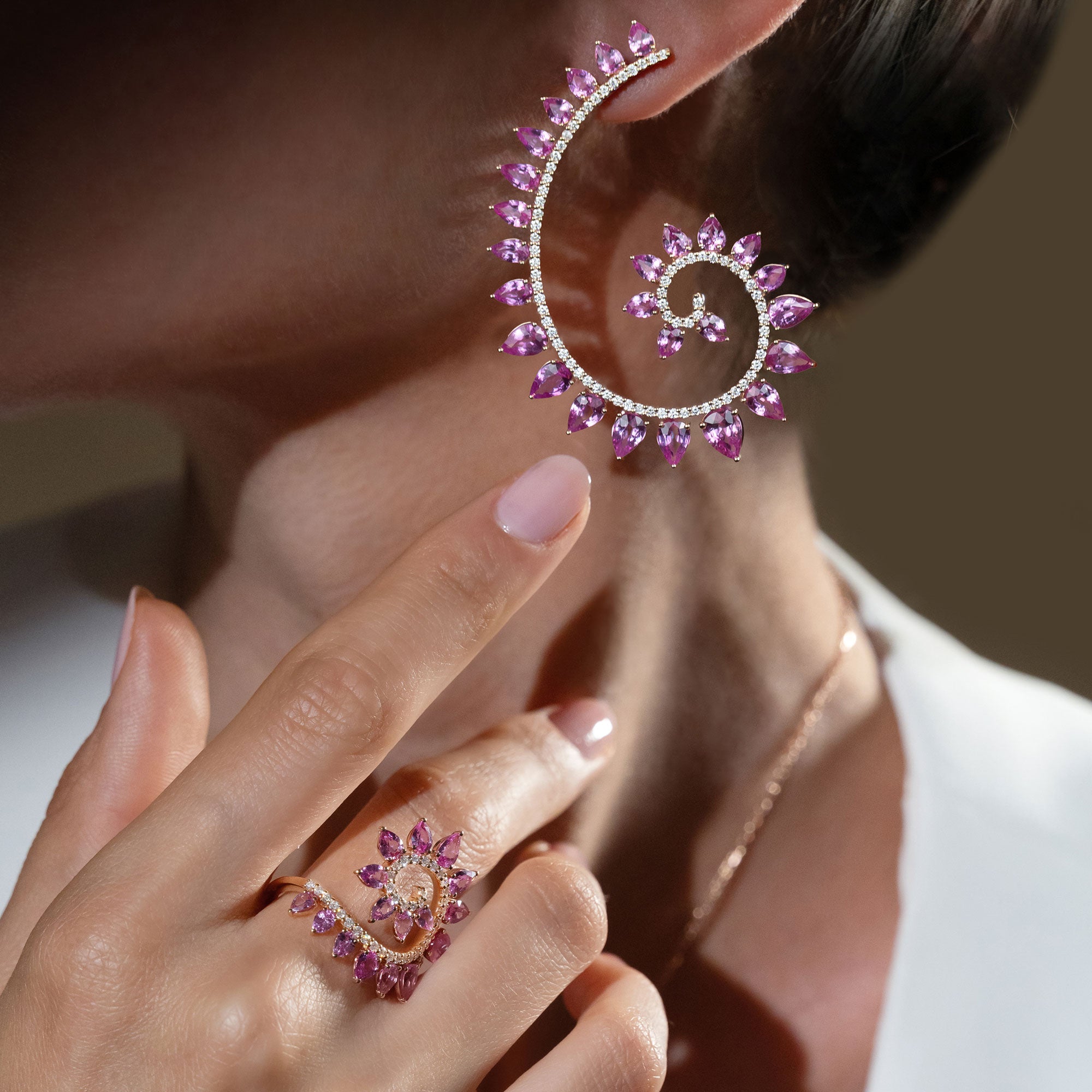 Gismondi 1754, pink sapphire medium size Genesi earrings, high jewelry collection