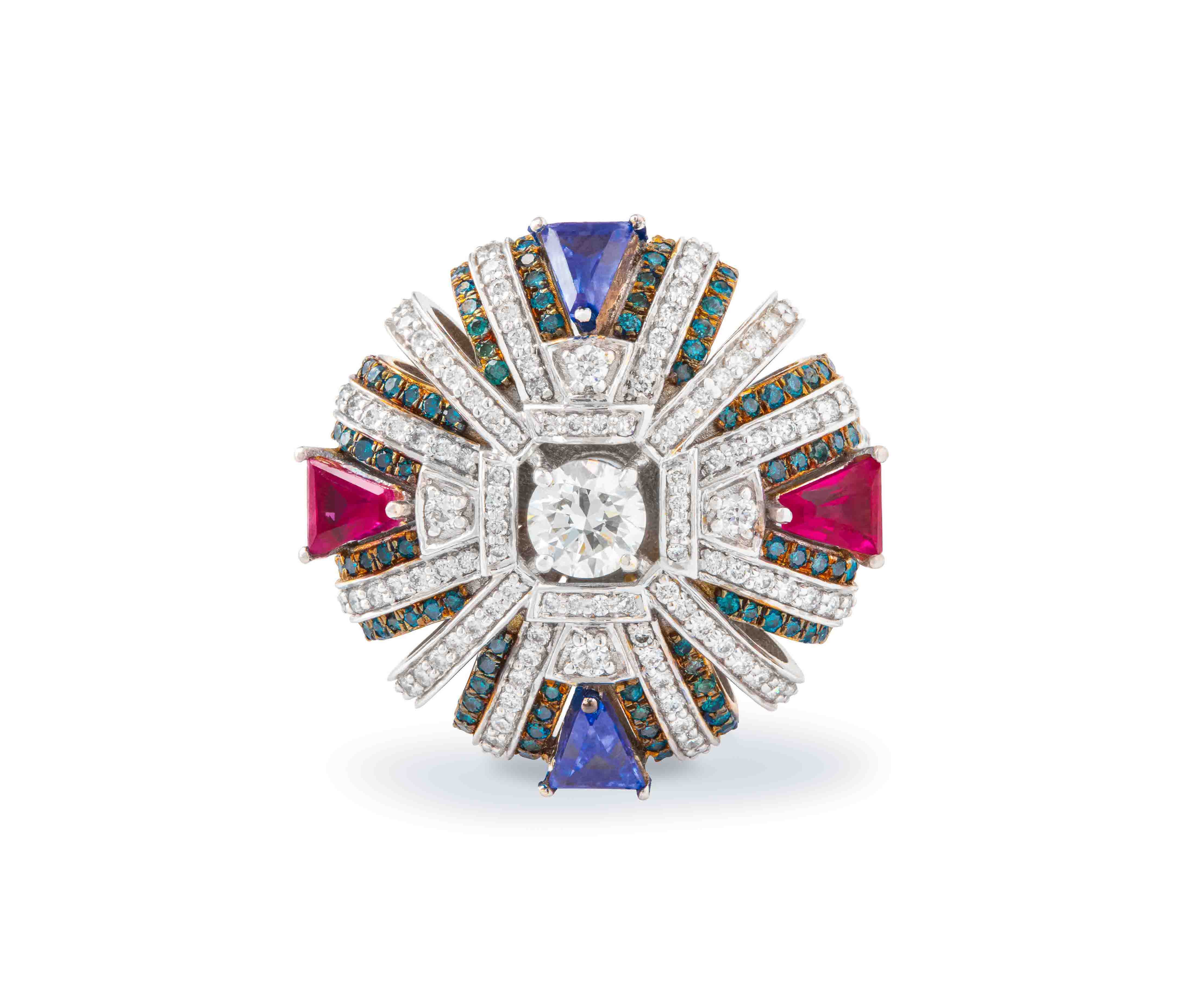 Art Deco Bombay Queen's Ring by Surat Jewels, as seen in V Magazine May 2025