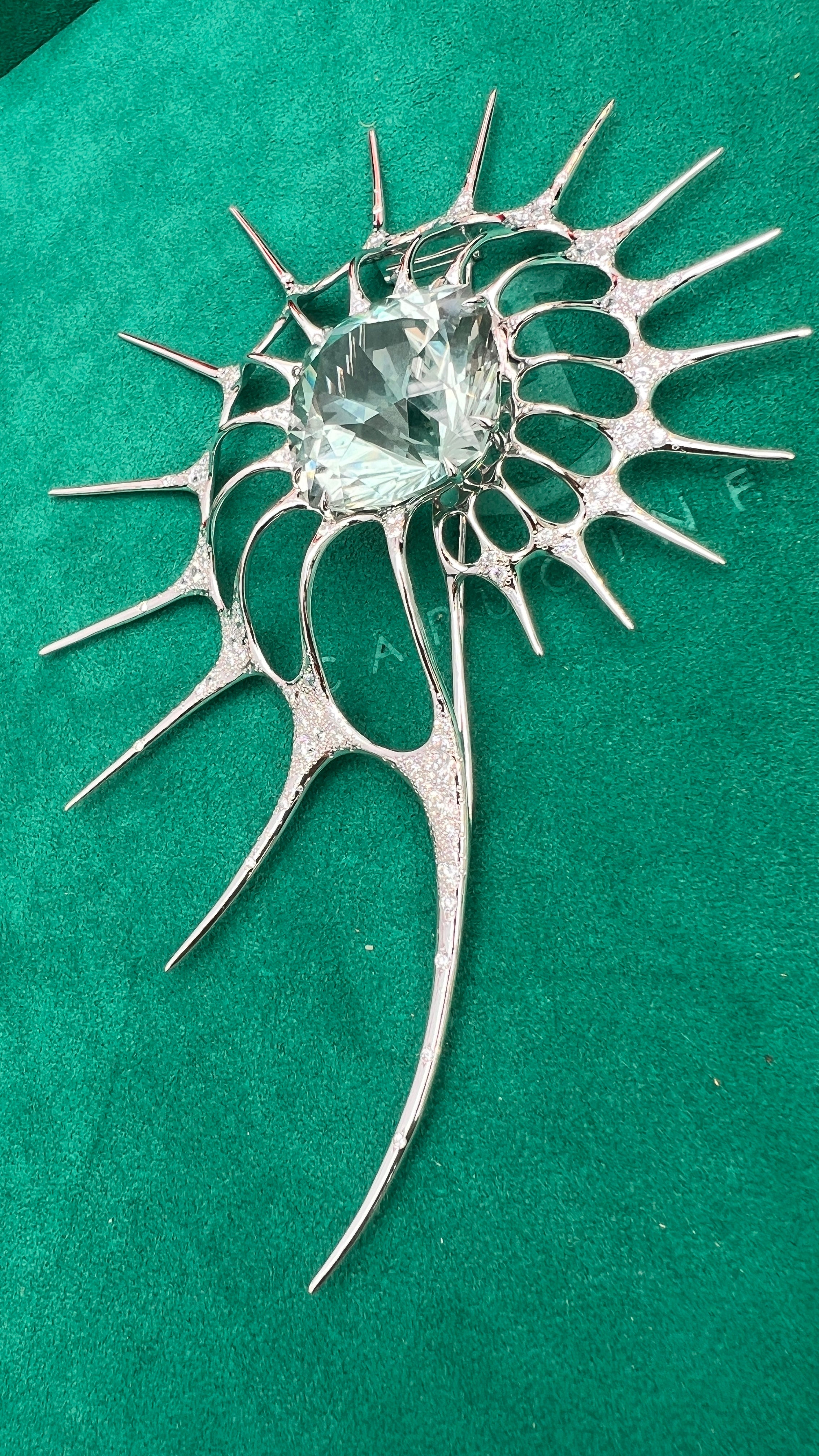 White Gold and Topaz brooch. High jewelry creation by Capucine H.