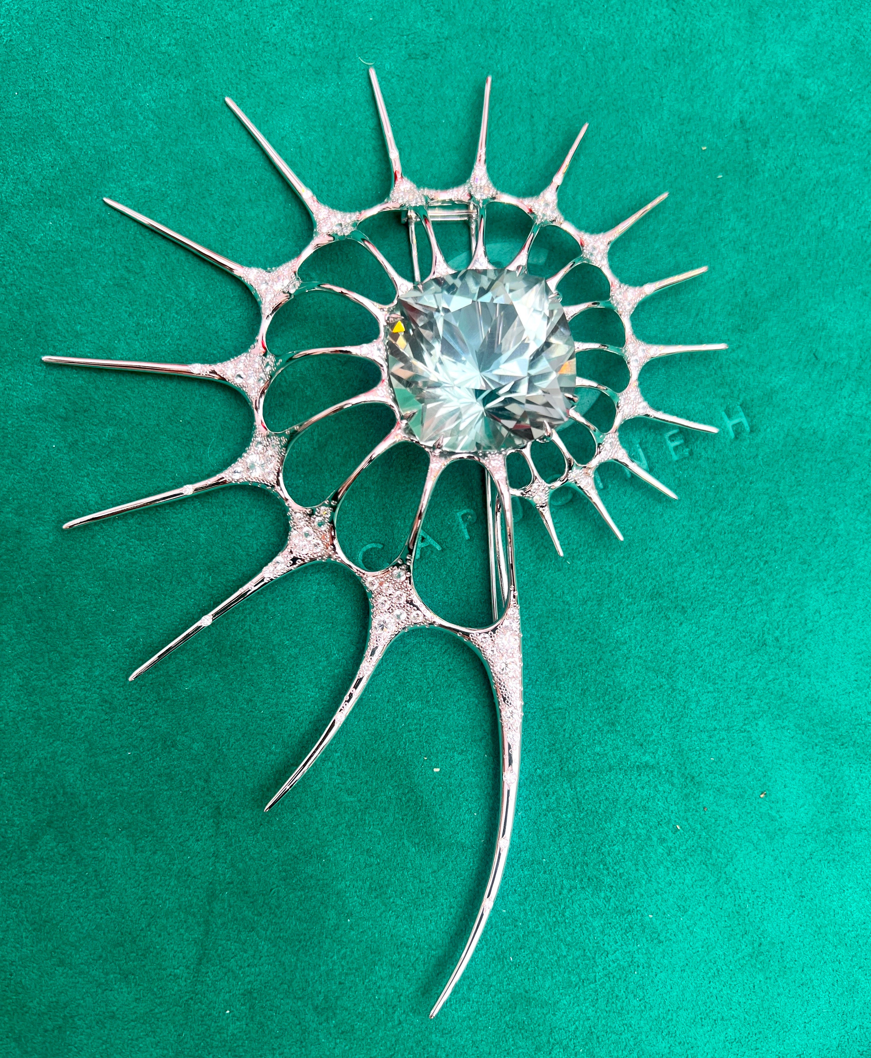 White Gold and Topaz brooch. Collectible high jewelry by Capucine H. Ethos of London