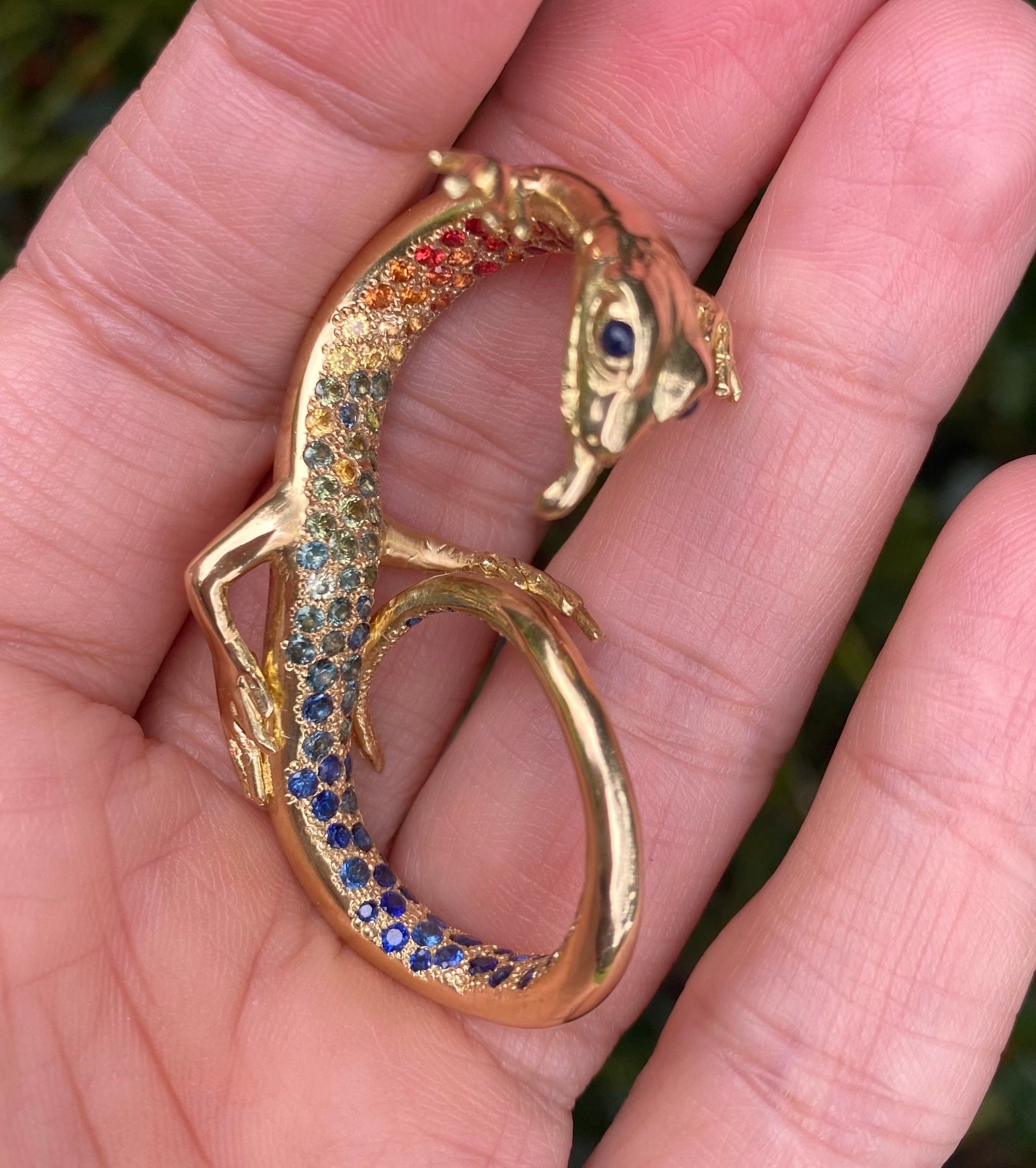 Wearable miniature sculpture. Sapphire Lizard Double Knuckle Ring by jewelry designer Clio Saskia