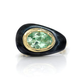 Neon Tourmaline black jade stone inlay ring by fine jewelry designer Andy Lif