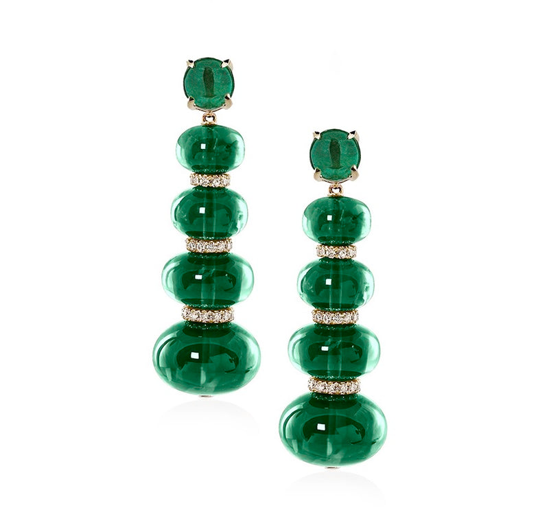Emerald drop earrings by fine jewelry designer Goshwara