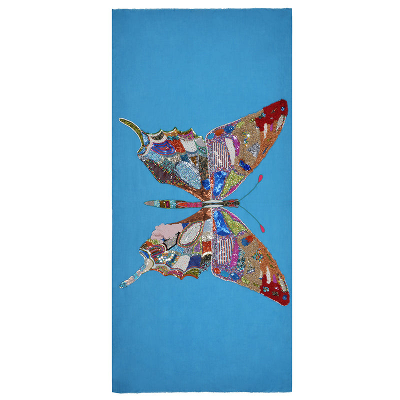 Janavi India, Glorious Butterfly Blue Cashmere Scarf 