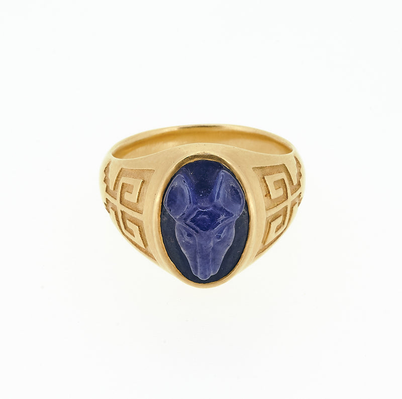 Jade Jagger Carved Sapphire Coyote cameo ring