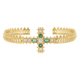 Jade Jagger jewelry  Emerald cross bangle with pearls and diamonds