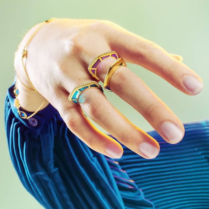 Purple Enamel Gold Ring by fine jewelry designer Andy Lif.