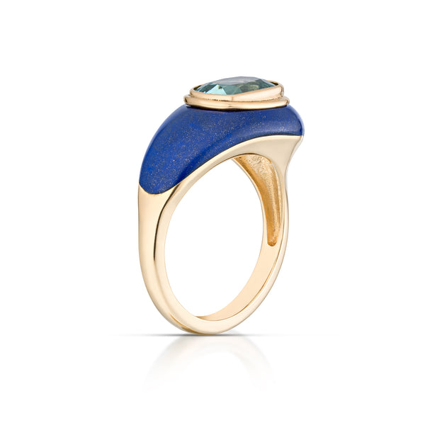 Lapis Lazuli tourmaline inlay ring by fine jewelry designer Andy Lif