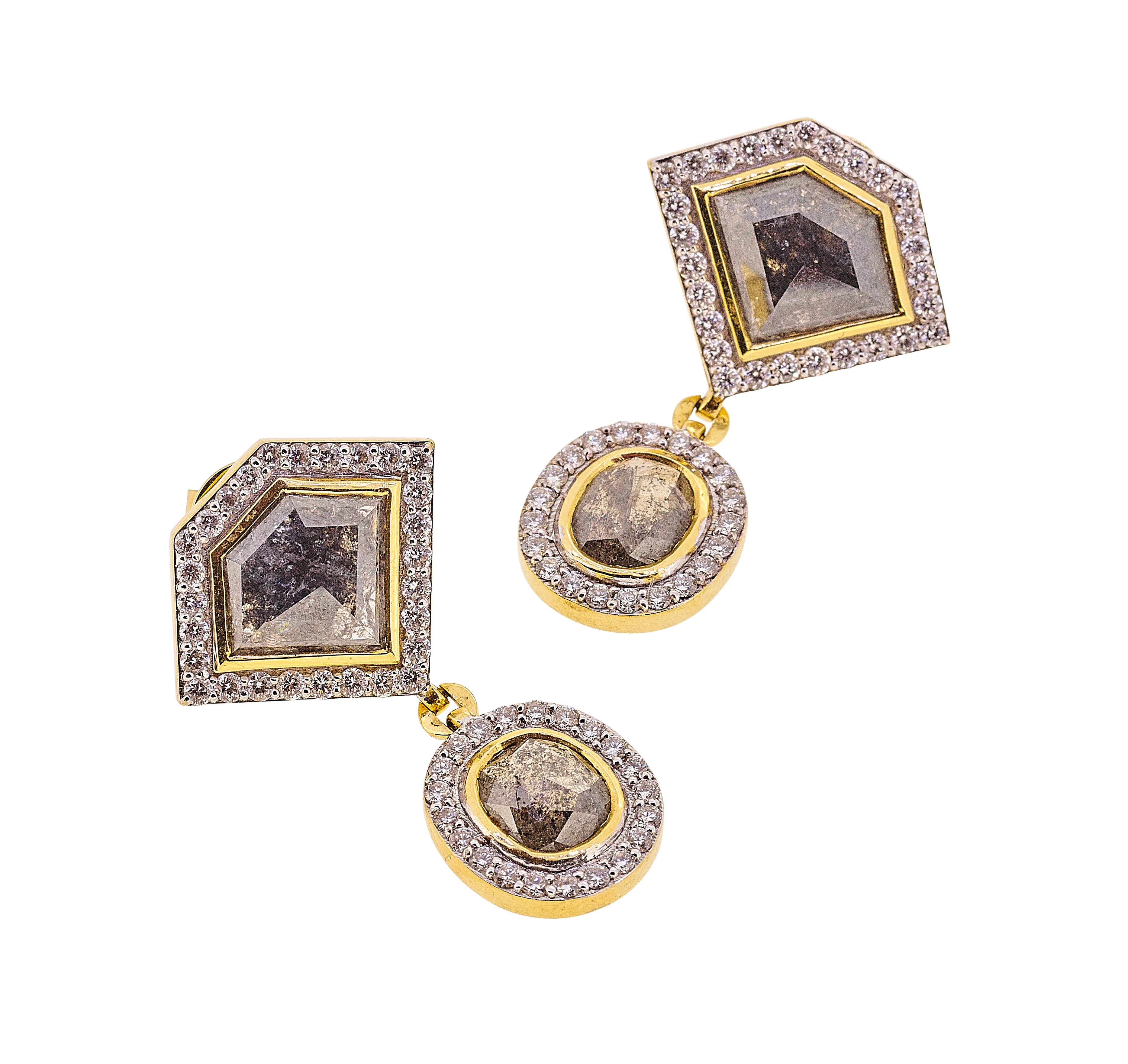 18k gold diamond drop earrings by fine jewelry designer Jade Jagger