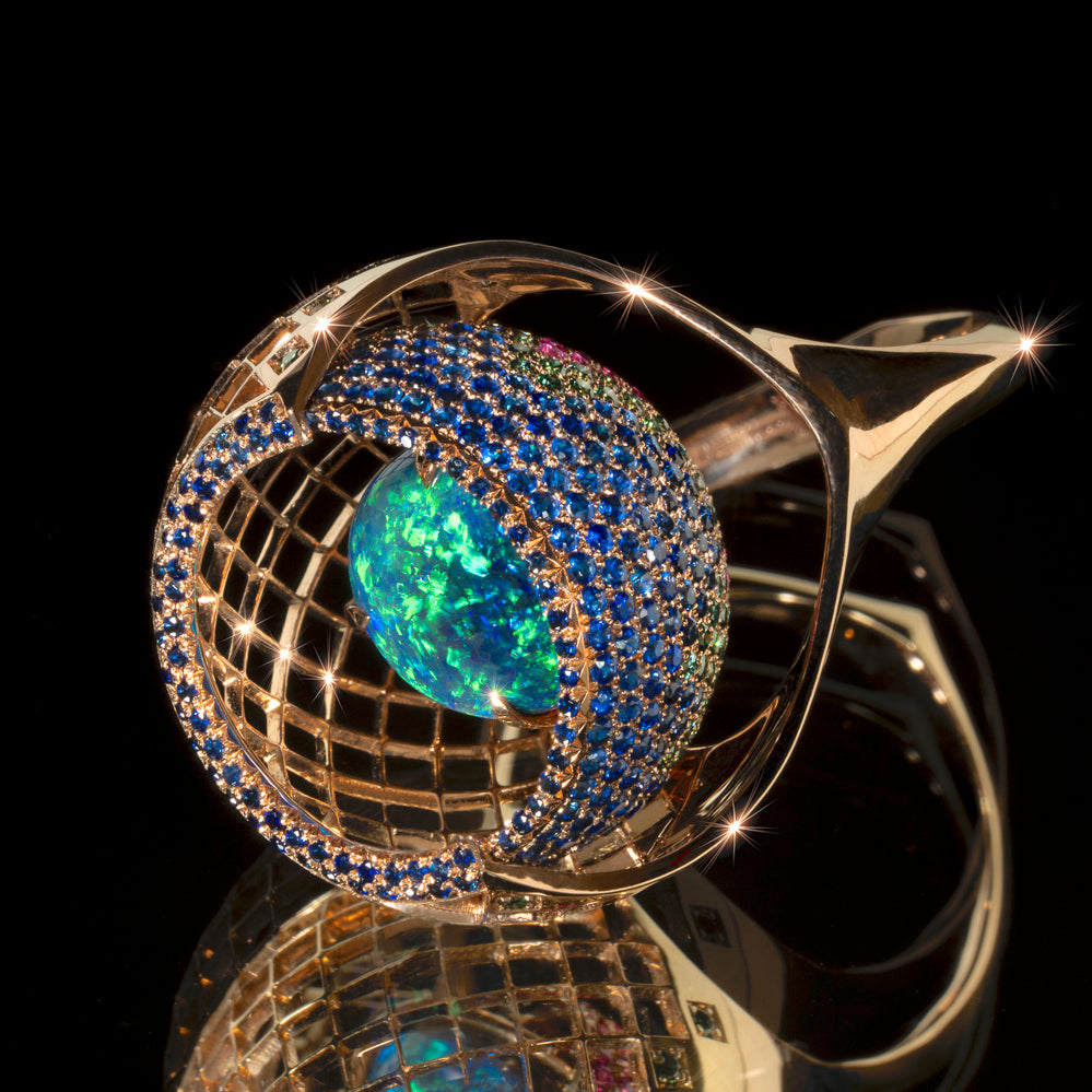 Opal gold ring masterpiece by goldsmith and master jeweler Nigel O'Reilly