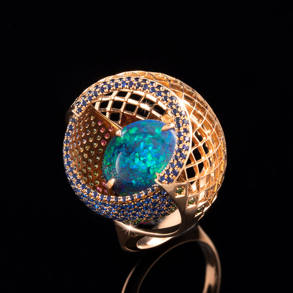 Opal gold ring masterpiece by goldsmith and master jeweler Nigel O'Reilly