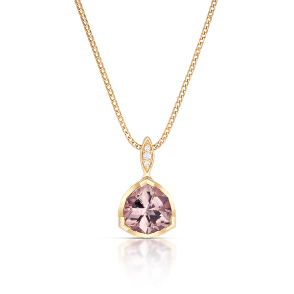 pink tourmaline pendant and gold chain by fine jewelry designer Andy Lif