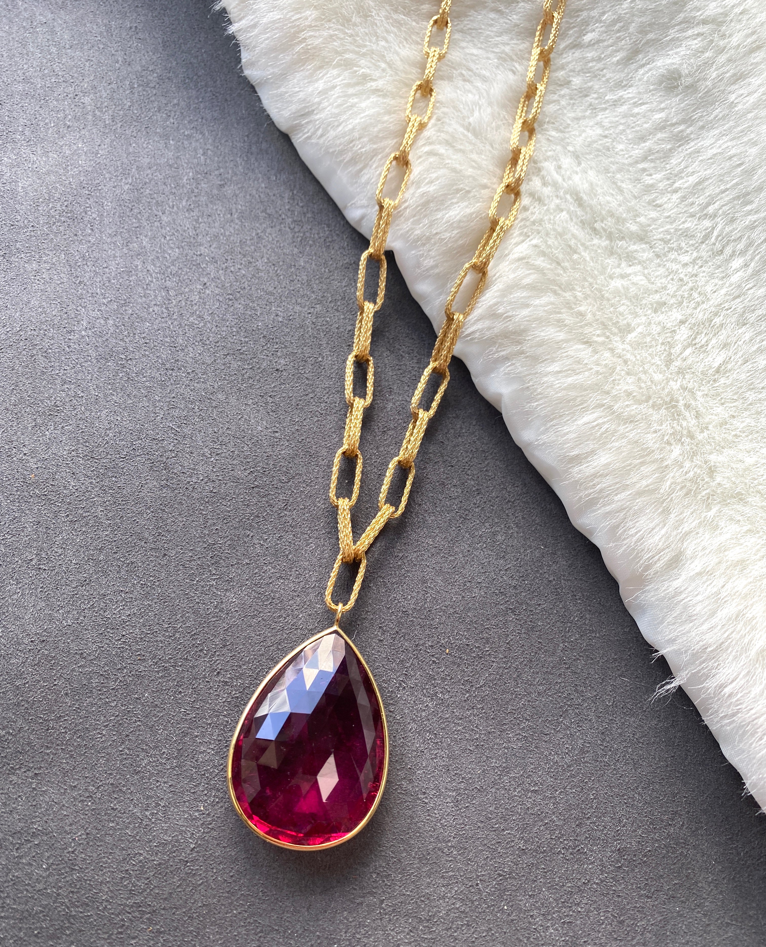 Rubellite necklace 18 karat gold by fine jewelry designer Goshwara