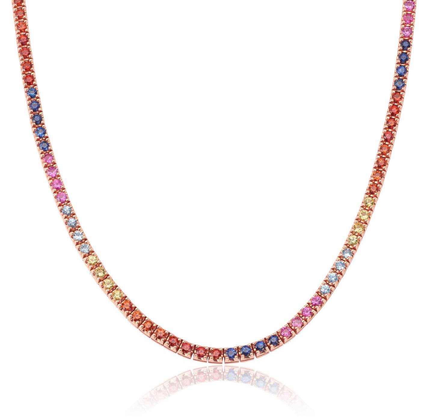 Rainbow Sapphire Tennis Necklace by Graziela Gems. Fine jewelry.