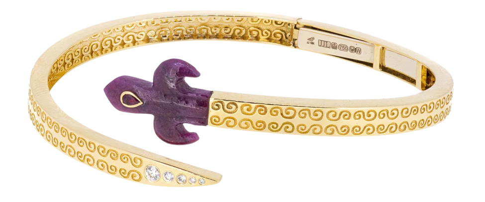 Ruby Dagger bangle by Jade Jagger 18k yellow gold. Gift for her