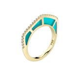 Diamond Light Blue Enamel Gold Ring by fine jewelry designer Andy Lif