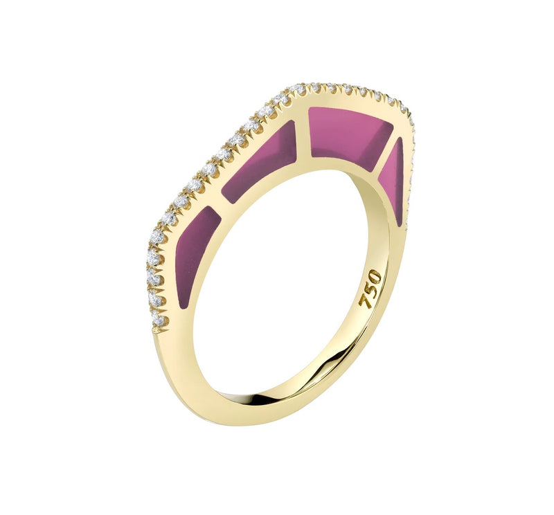 Diamond Purple Enamel Gold Ring by fine jewelry designer Andy Lif
