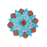 White gold, sapphire, turquoise and diamond flower brooch by Italian fine jewelry house Sabbadini