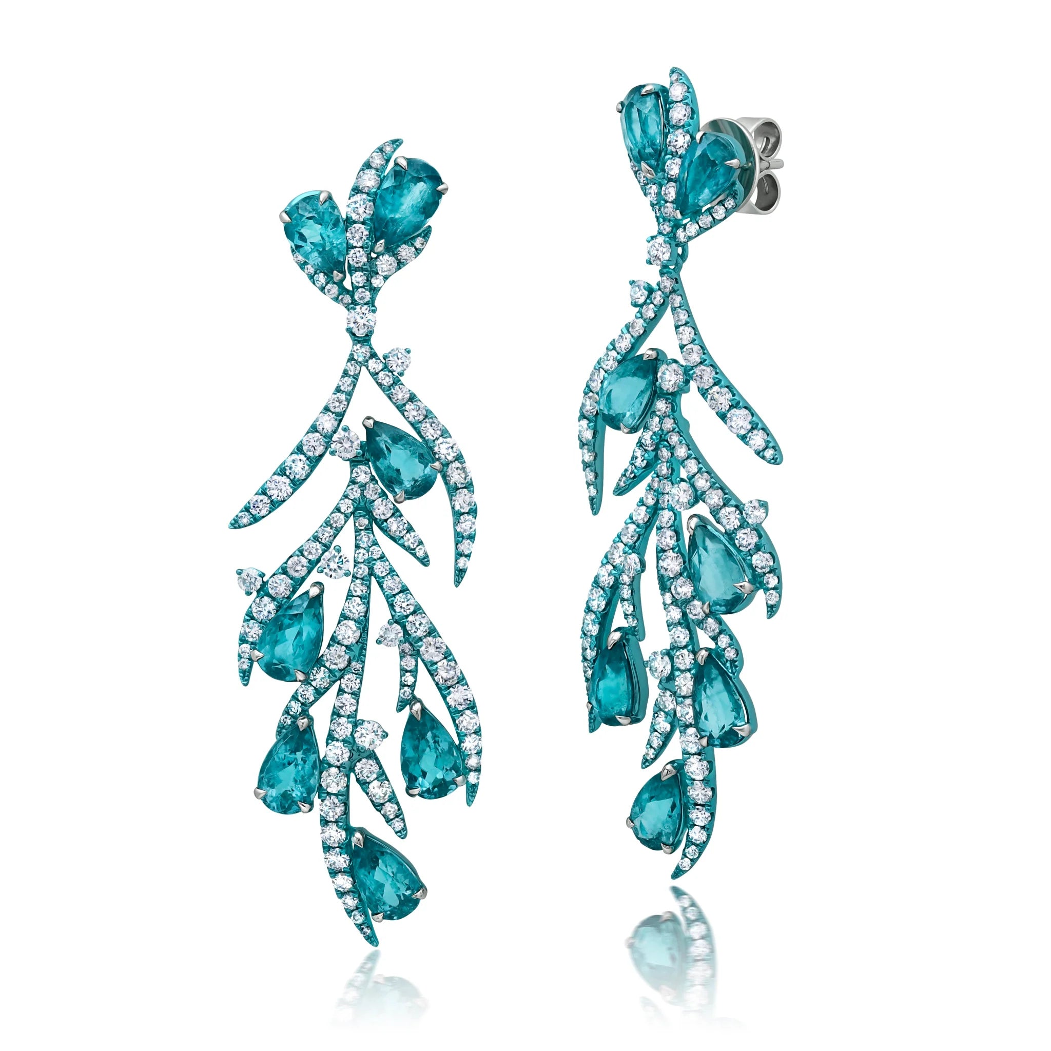 Tourmaline Diamond earrings, 18k white gold, Graziela Gems, Precious Gift, One-of-a-Kind