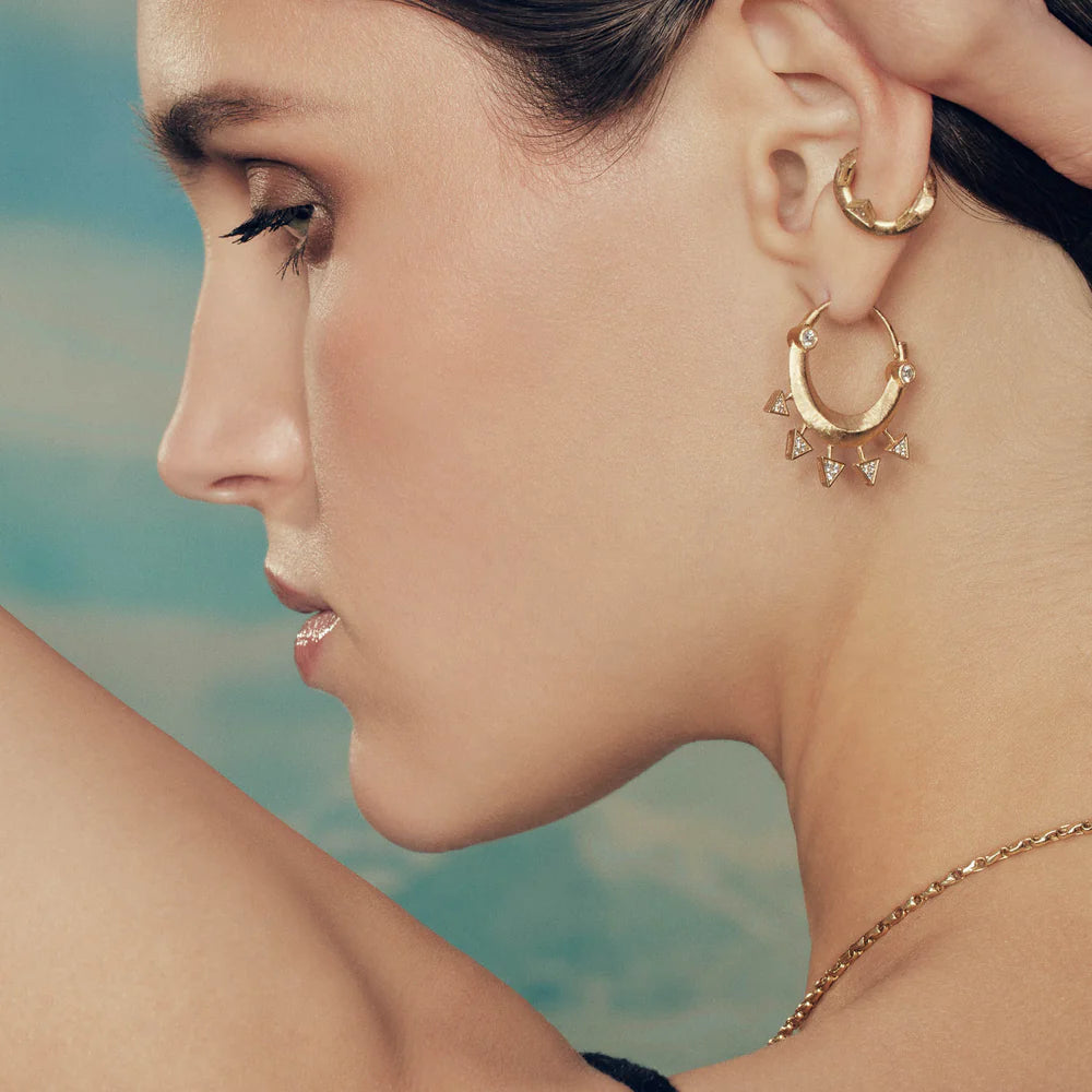 Ulaia diamond earrings by Ashaha in 18k gold with diamonds. Contemporary heirloom. 