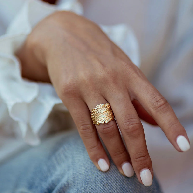 Gold textured ring by jewelry designer Clio Saskia