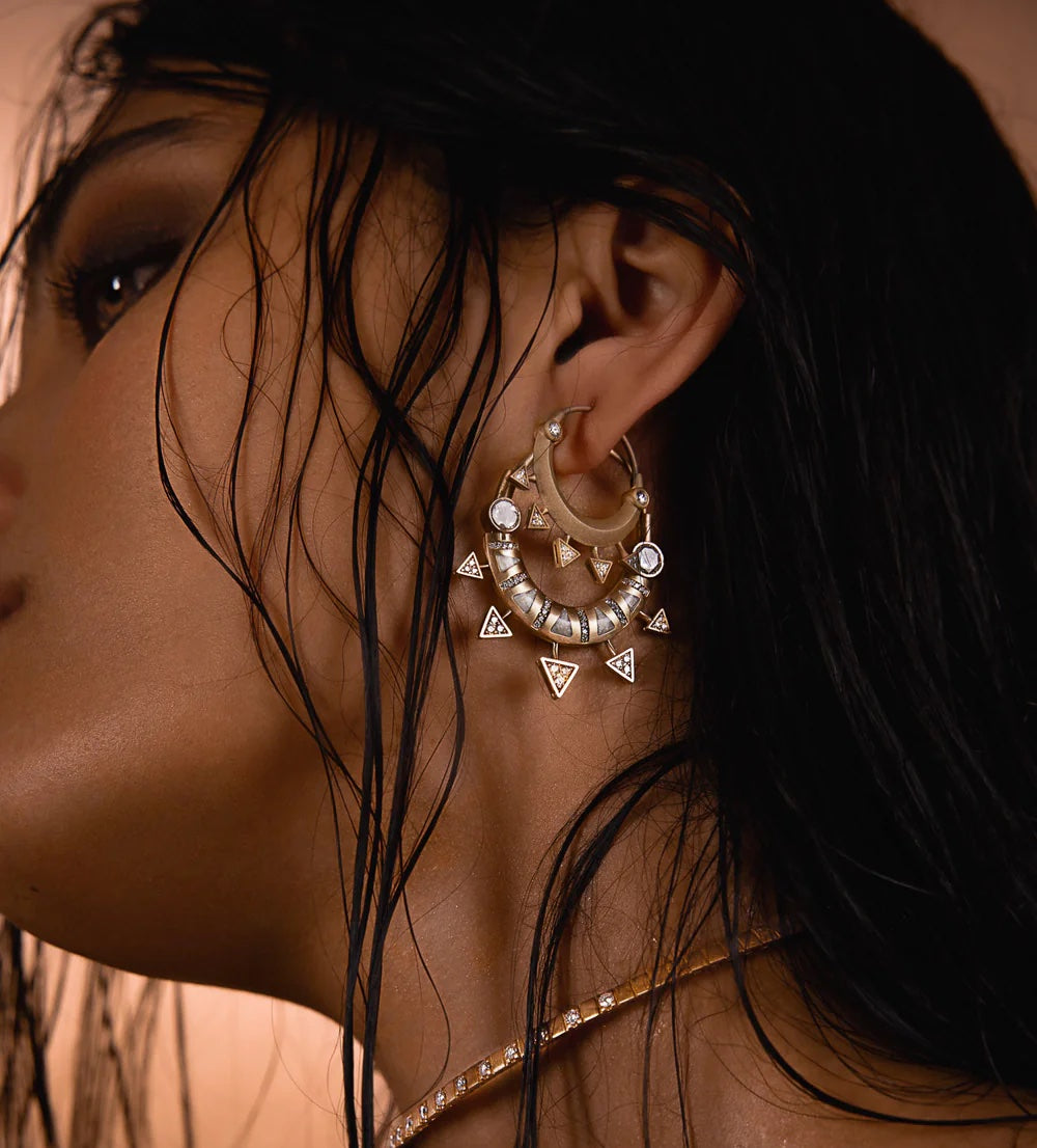 18k gold Diamonds earrings by Ashaha. Contemporary heirloom. Fine jewelry
