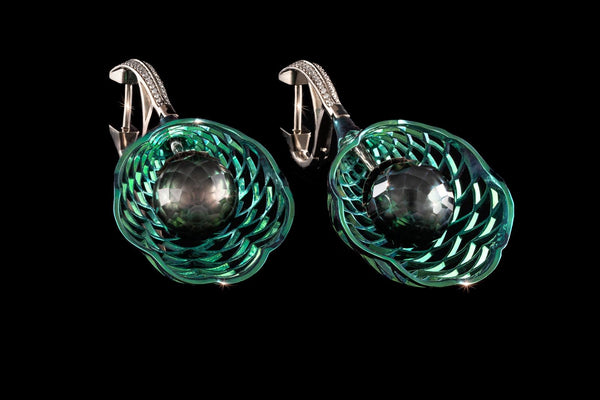 Tahitian pearl earrings by master jeweler Nigel O'Reilly