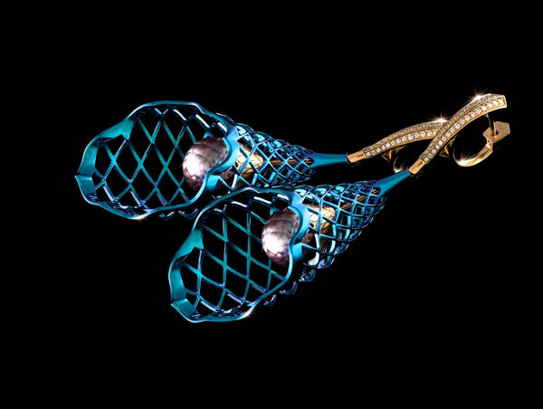 Titanium pearl earrings by goldsmith and master jeweler Nigel O'Reilly