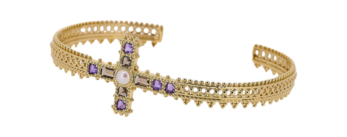 Jade Jagger Amethyst Pearl bracelet, 18k gold. Collectible jewel. Precious Gift.
