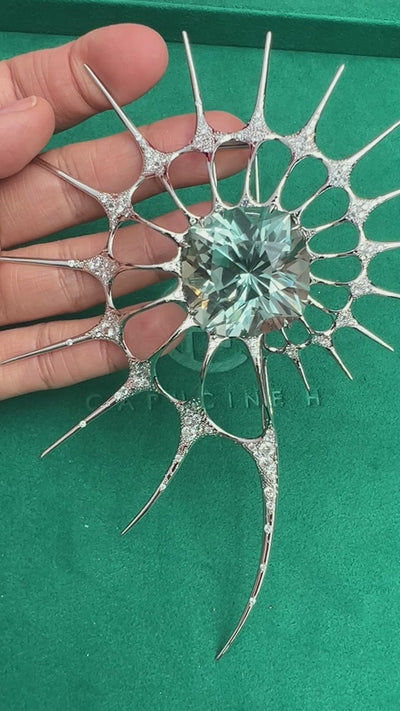 White Gold and Topaz brooch. High jewelry creation by Capucine H.