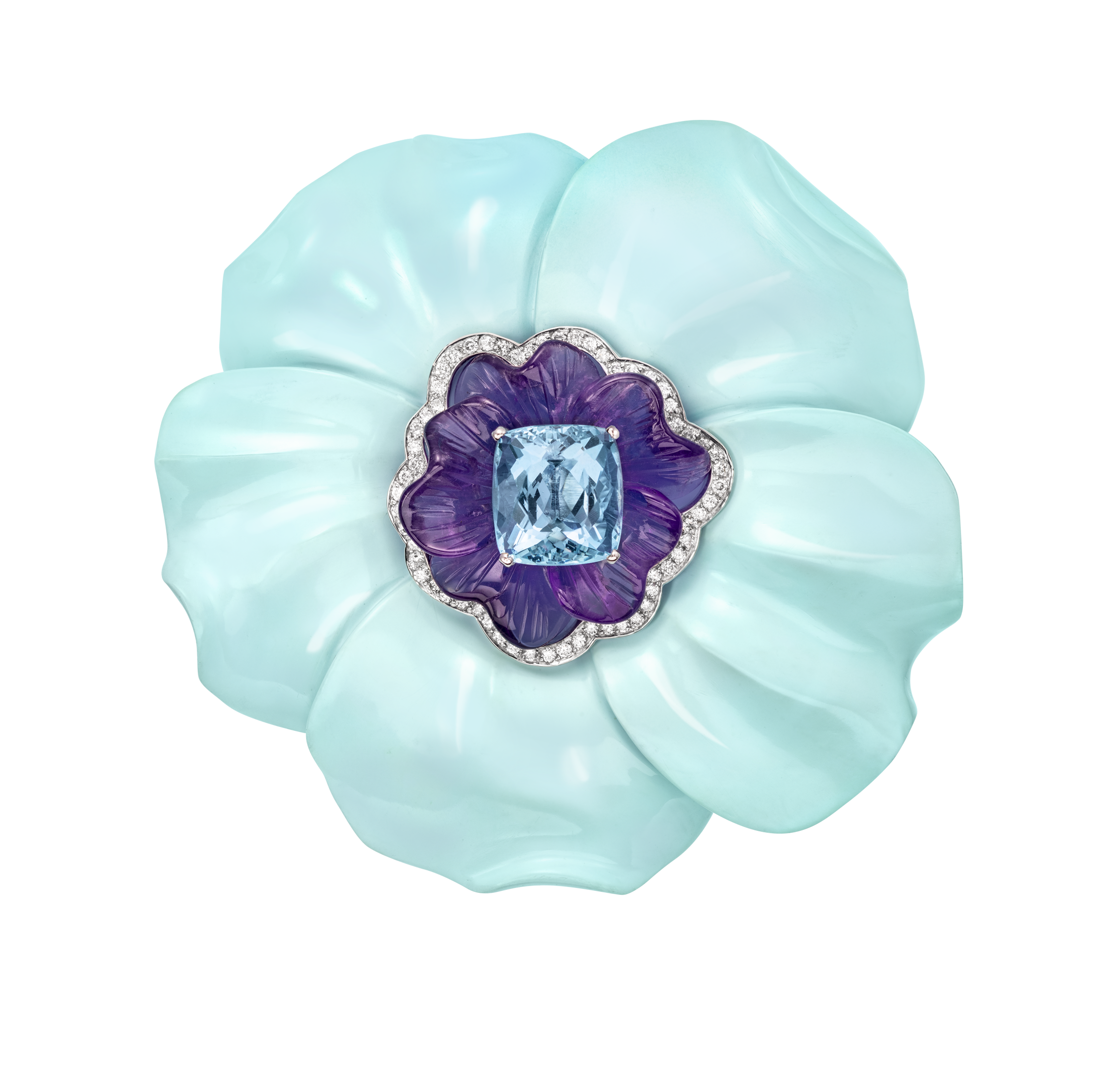 Flower turquoise brooch by Sabbadini, fine jewelry, luxury gift