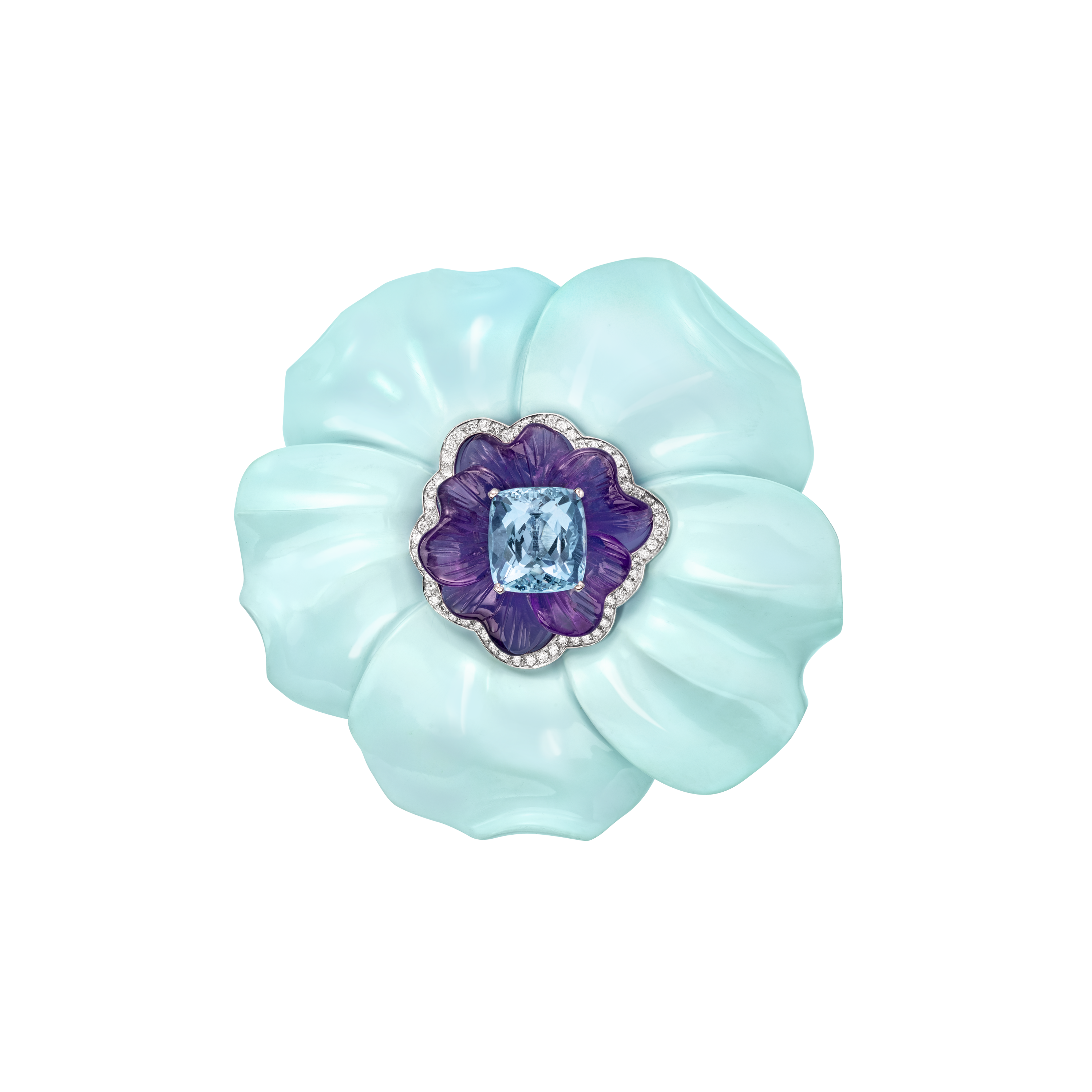 One-of-a-kind flower turquoise brooch by Italian jewelry maison Sabbadini
