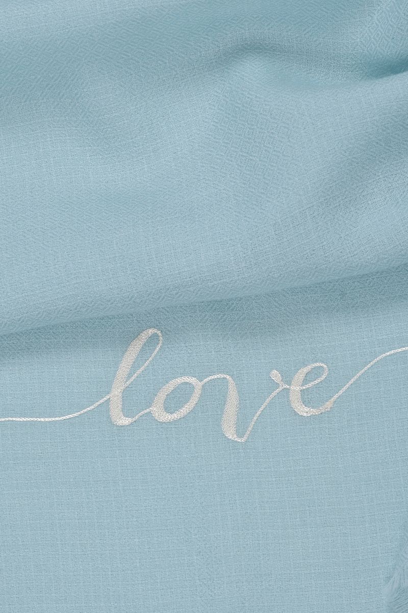 'LOVE' Merino Wool Scarf in light blue color by JANAVI