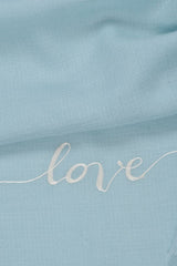'LOVE' Merino Wool Scarf in light blue color by JANAVI