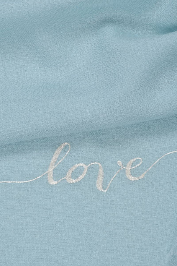 'LOVE' Merino Wool Scarf in light blue color by JANAVI